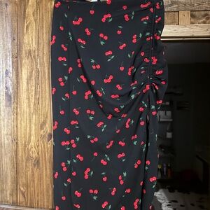 SHEIN Black Skirt with Red Cherry Design